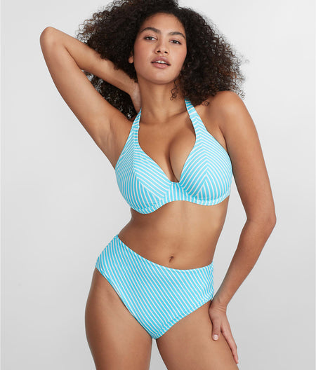 Jewel Cove Halter Bikini Top: Turquoise Stripe