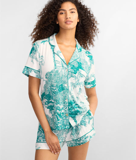 Palm Toile Bamboo Knit Short Pajama Set