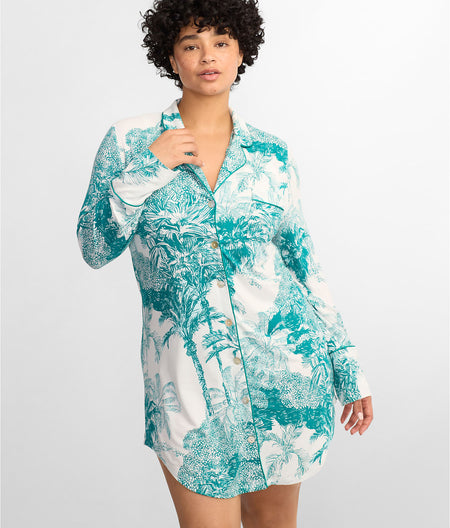 Palm Toile Bamboo Knit Sleep Shirt