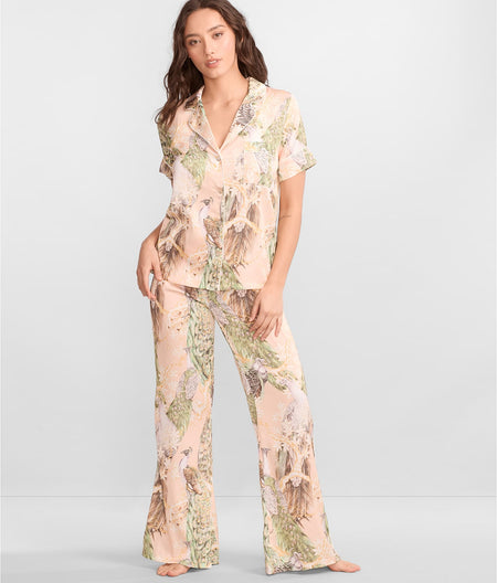 Peacock Wide Leg Satin Pajama Set