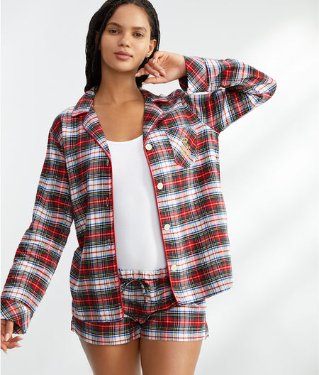 Twill Plaid Woven Boxer Pajama Set