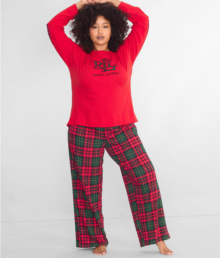 Plus Size Crew Neck Knit Pajama Set