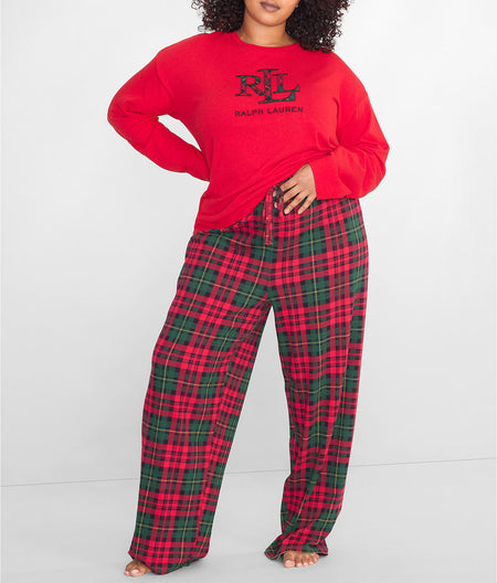 Plus Size Crew Neck Knit Pajama Set