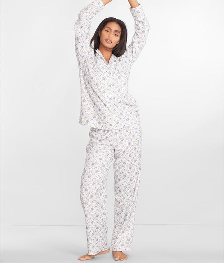 Brushed Twill Notch Collar Woven Pajama Set