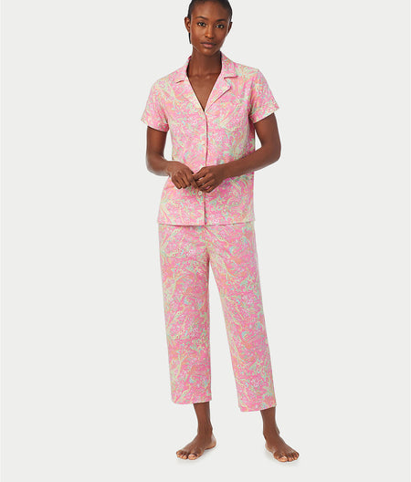 Classic Knit Notch Collar Capri Pajama Set