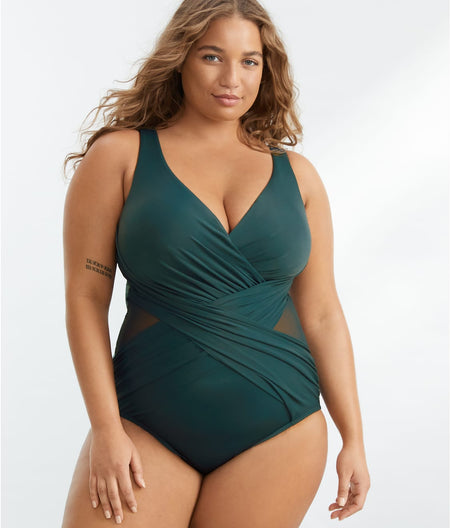 Plus Size Solid Crossover One-Piece