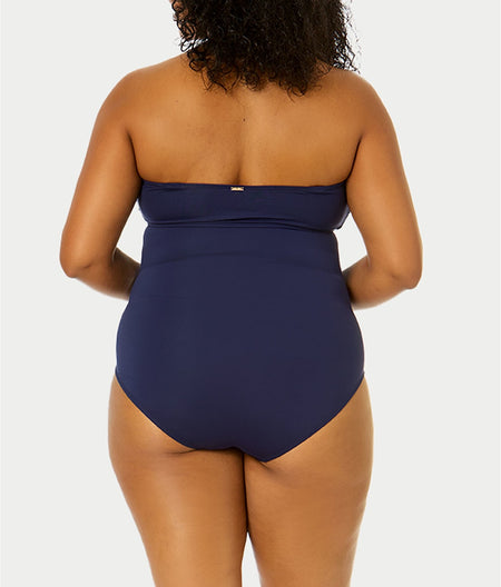 Plus Size Twist Front Shirred Bandeau One-Piece