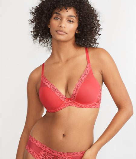 Feathers Plunge Bra: Hibiscus