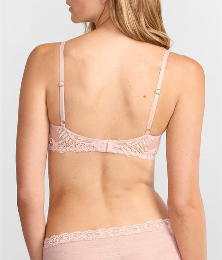 Feathers Plunge Bra: Rose Beige Lace/Pink