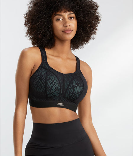 Medium Control Wire-Free Sports Bra: Black / Ice Blue