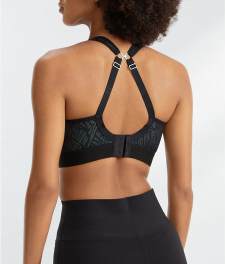 Medium Control Wire-Free Sports Bra: Black / Ice Blue