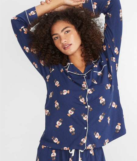 Navy Bear Knit Pajama Top