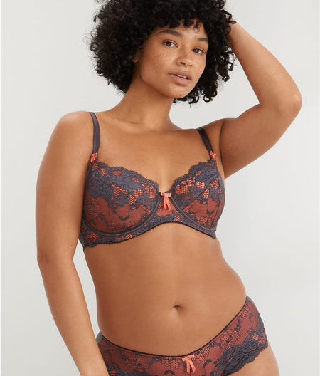 Amour Full Cup Bra: Slate / Coral