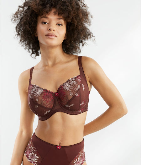 St. Tropez Side Support Bra: Chocolate / Red