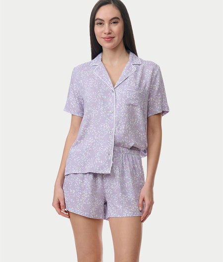 Notch Collar Woven Boxer Pajama Set