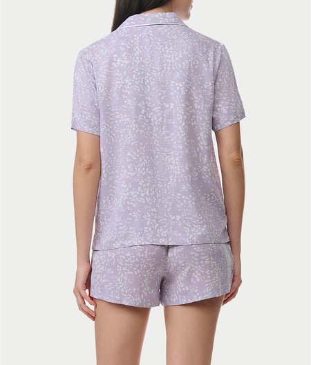 Notch Collar Woven Boxer Pajama Set