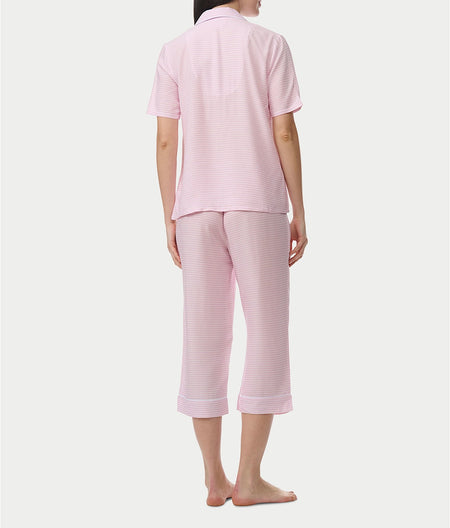 Notch Collar Woven Capri Pajama Set