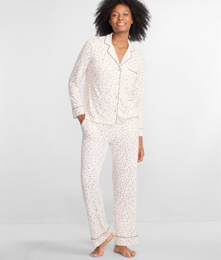 Notch Collar Woven Pajama Set