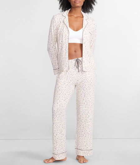 Notch Collar Woven Pajama Set