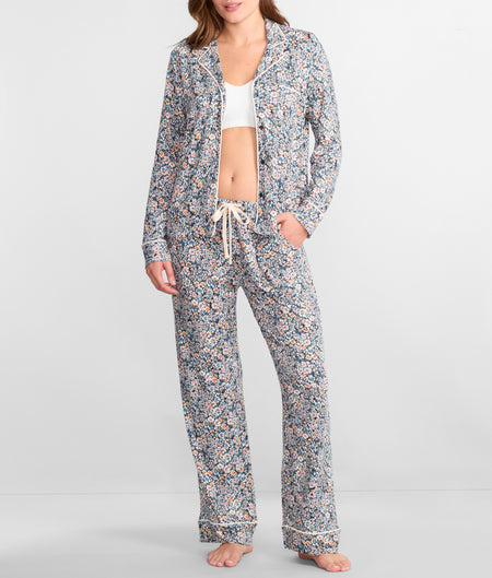 Notch Collar Woven Pajama Set