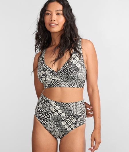 Printed Fold-Over High-Waist Bikini Bottom