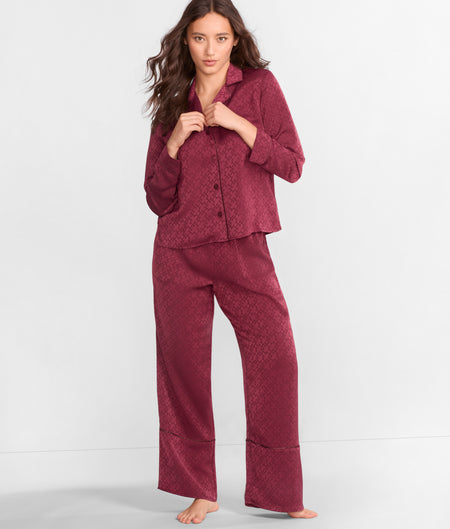 Notch Collar Woven Pajama Set