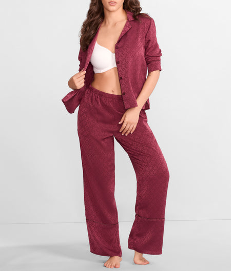 Notch Collar Woven Pajama Set