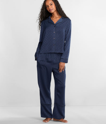 Notch Collar Woven Pajama Set