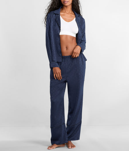 Notch Collar Woven Pajama Set