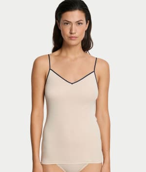 Cotton Seamless Camisole: Sand / Navy
