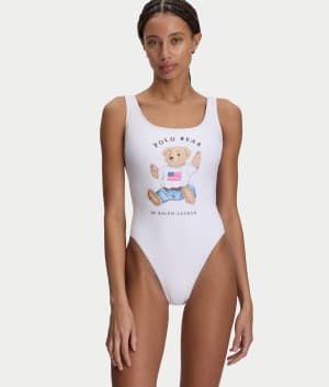 Heritage Polo Bear Terry Scoop One-Piece Swimsuit: American Flag Bear