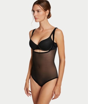 Tulle Open Bust Bodysuit: undefined