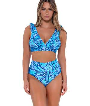 Printed Willa Ruffle Wire-Free Bikini Top: undefined