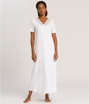 Moments Lace Trim Cotton Nightgown: White