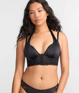 Suspense Lace-Up Front-Close Bra: undefined