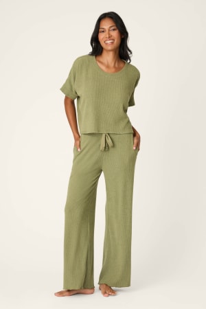 Soft Olive Rib Knit Lounge Set: undefined