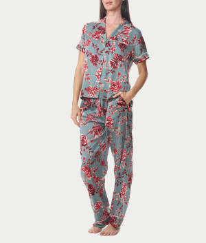 Notch Collar Woven Pajama Set: undefined