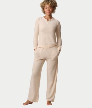 Split Neck Knit Pajama Set: undefined