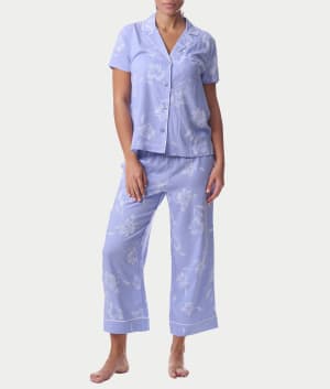 Notch Collar Woven Cropped Pajama Set: undefined