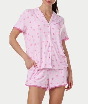 Knit Short Sleeve Notch Top and Boxer Set: undefined