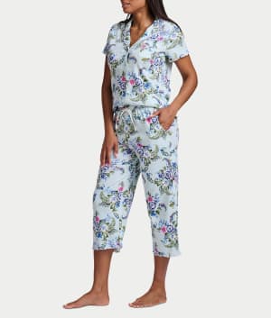 Notch Collar Knit Capri Pajama Set: undefined