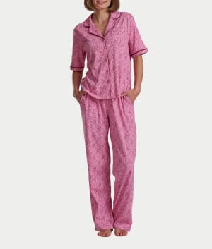 Romantic Fields Notch Collar Pajama Set with Lace: undefined