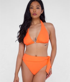 Ring-Front Triangle Halter Bikini Top: undefined