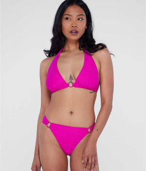 Ring-Front Triangle Halter Bikini Top: undefined