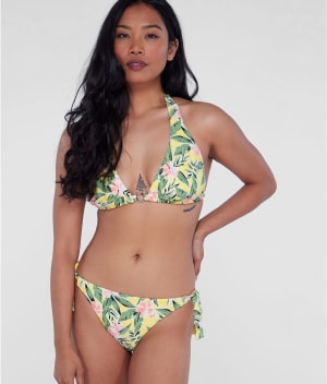 Ring-Front Triangle Halter Bikini Top: undefined