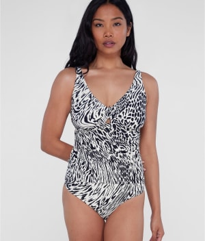 Tie Front Underwire One-Piece Swimsuit: undefined