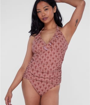 Ruffle Halter Underwire Tankini Top: undefined