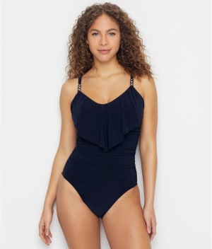 Solid Isabel Ruffle One-Piece: undefined