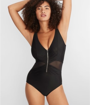 Network News Vive Zip-Up Underwire One-Piece: undefined