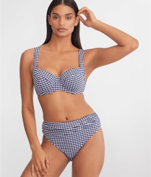 Gingham Midi Gather Bikini Bottom: undefined